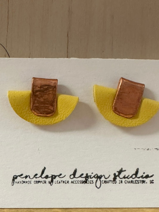 Yellow Leather Halfmoon Earrings