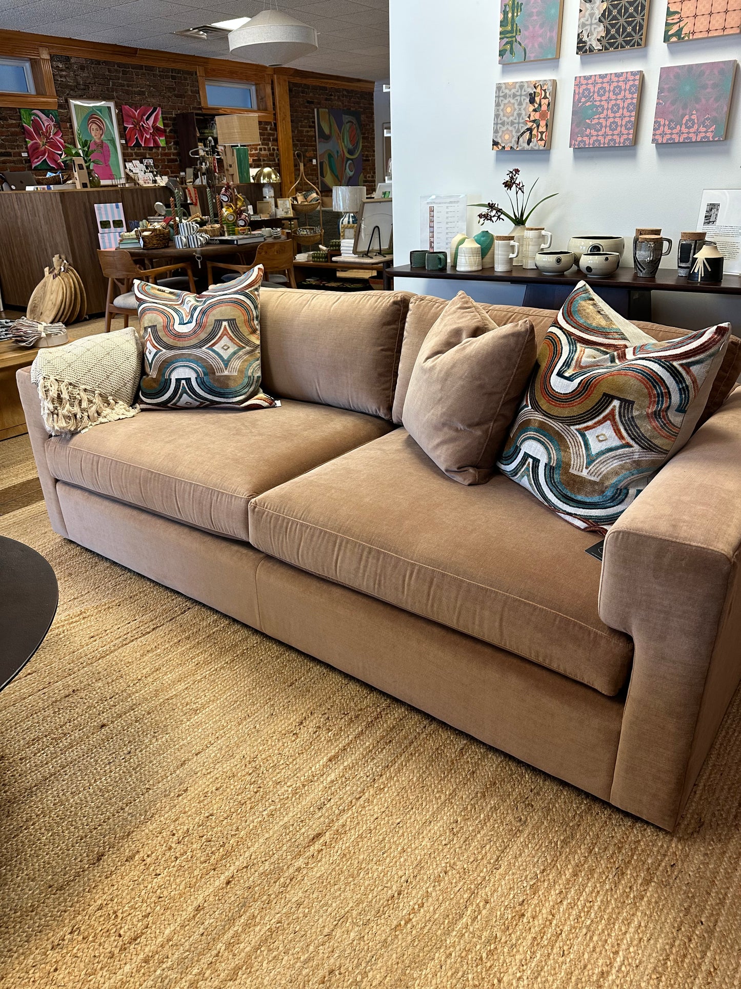 Boca Caramel Velvet Sofa 84x38x32