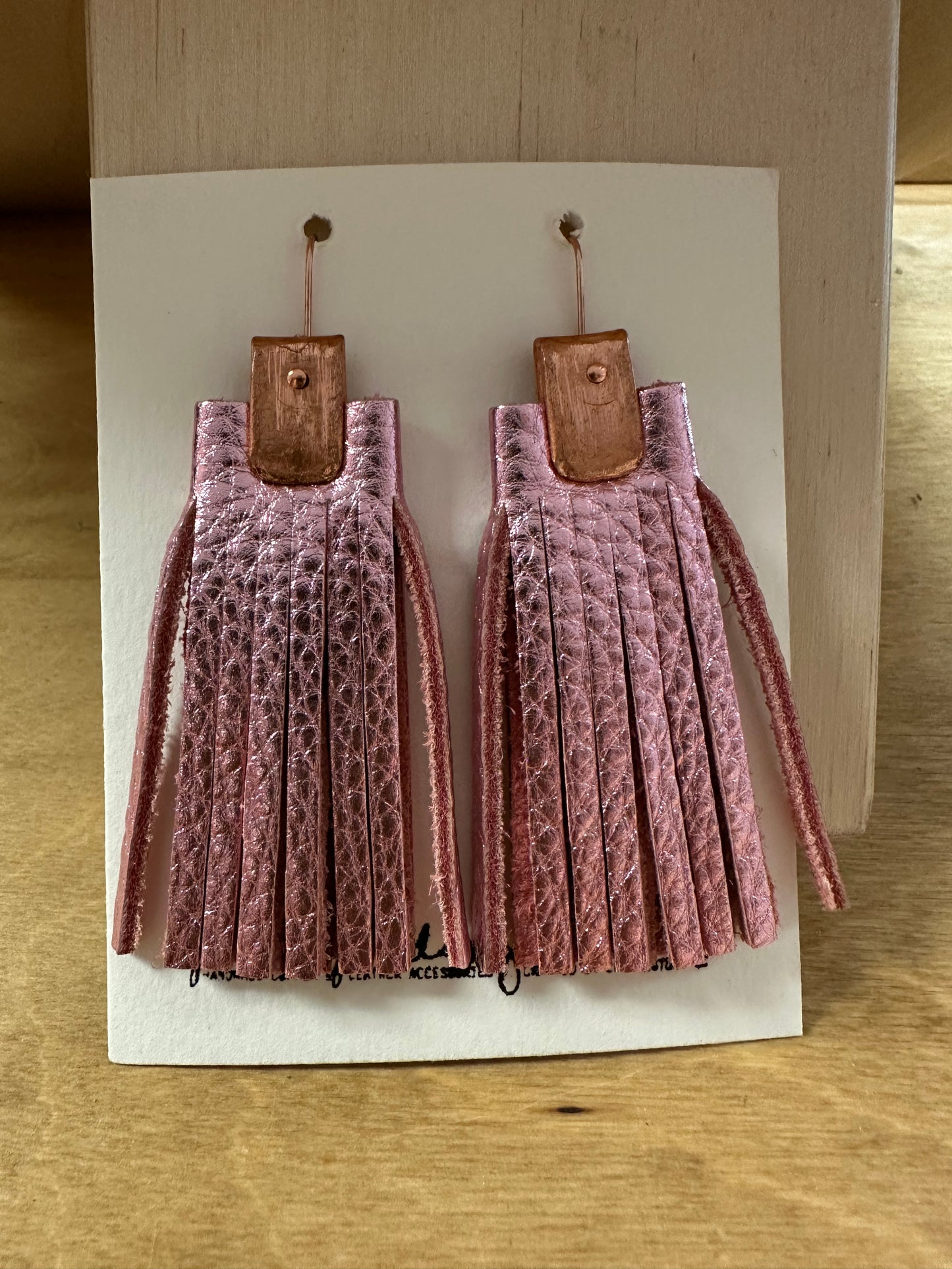 Pink Metallic Leather Earrings