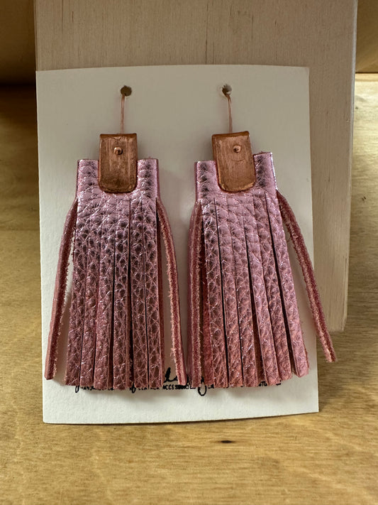 Pink Metallic Leather Earrings