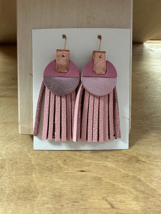 Pink Fringe Leather Earrings