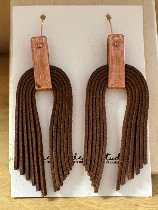 Brown Leather Horseshoe Earrings