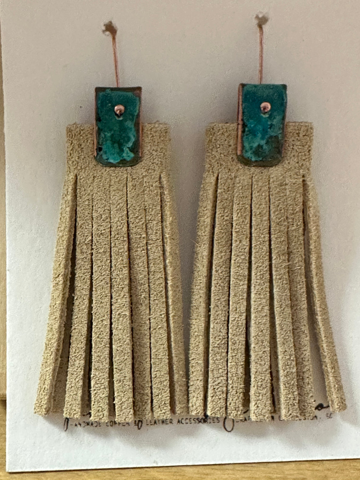 Natural Leather Fringe Earrings with Patina Copper