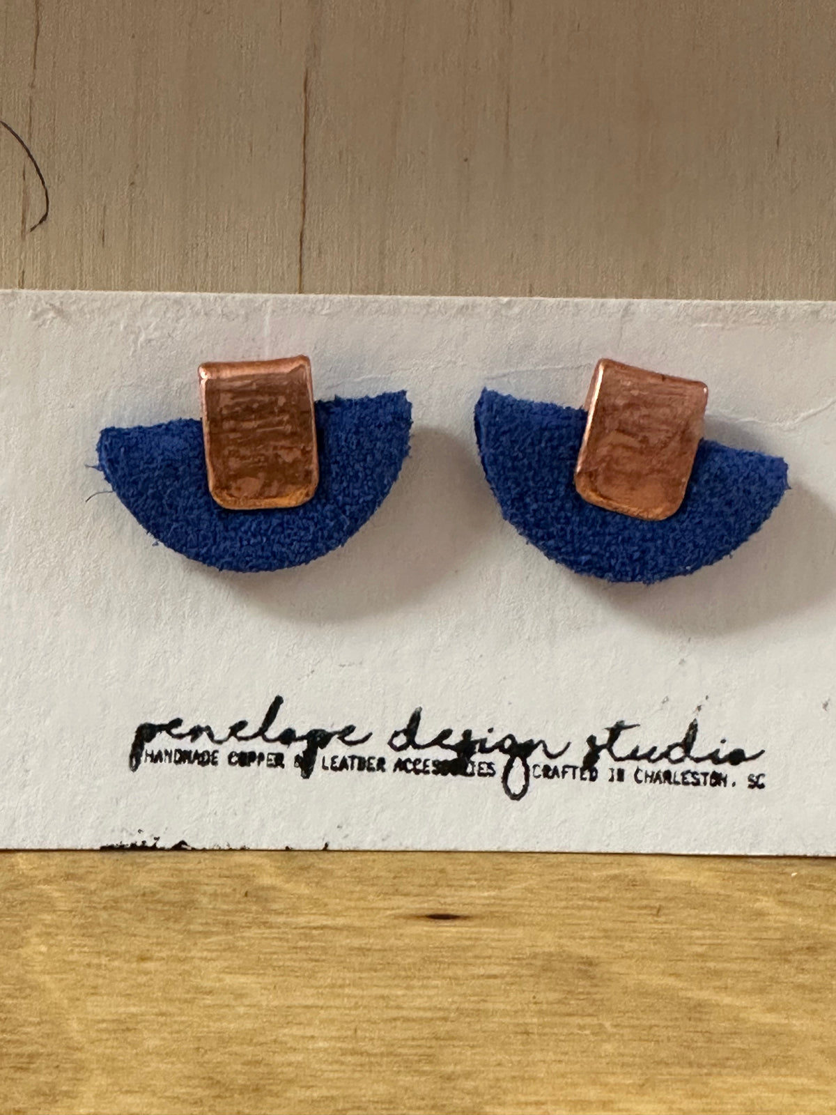Blue Leather Halfmoon Earrings