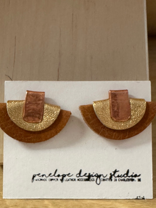 Brown and Gold Leather Earrings
