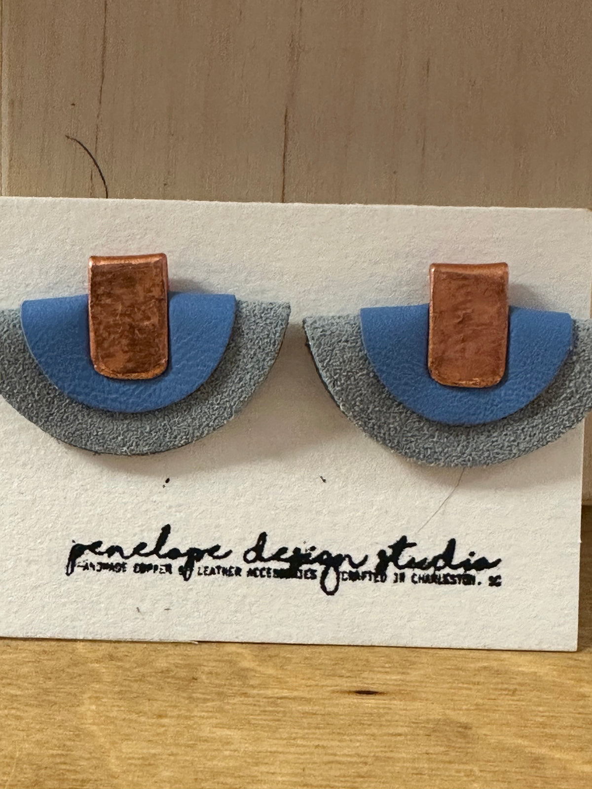 Two Tone Blue Leather Earrings