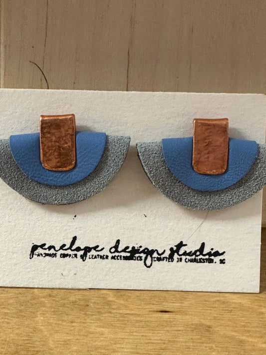 Two Tone Blue Leather Earrings