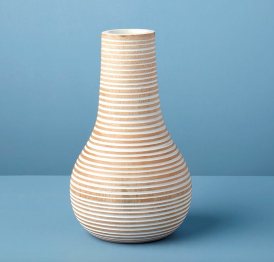 White Striped Kiln Dried Mango Wood Vase