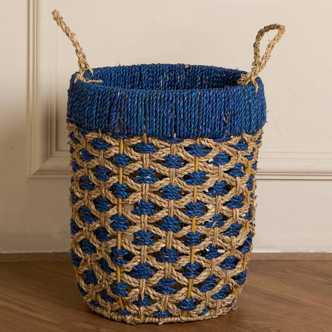 Colorful Seagrass Basket Blue: Small
