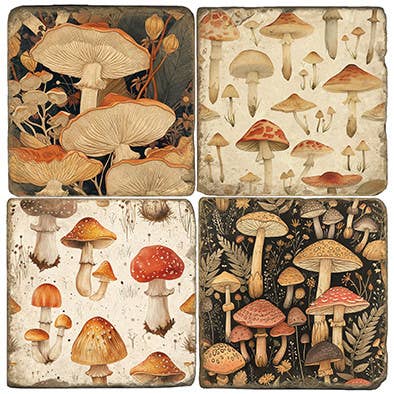 Magic Mushroom - Tumbled Marble Coasters Set/4