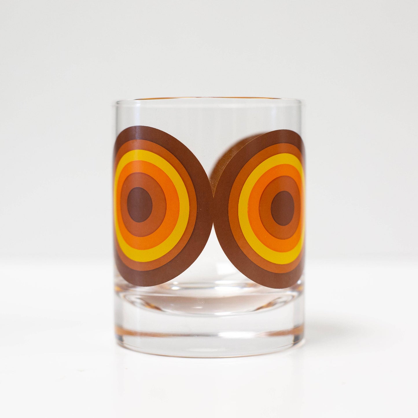 Orange and Brown 70's Retro Circle Whiskey Cocktail Glass - Set of 2