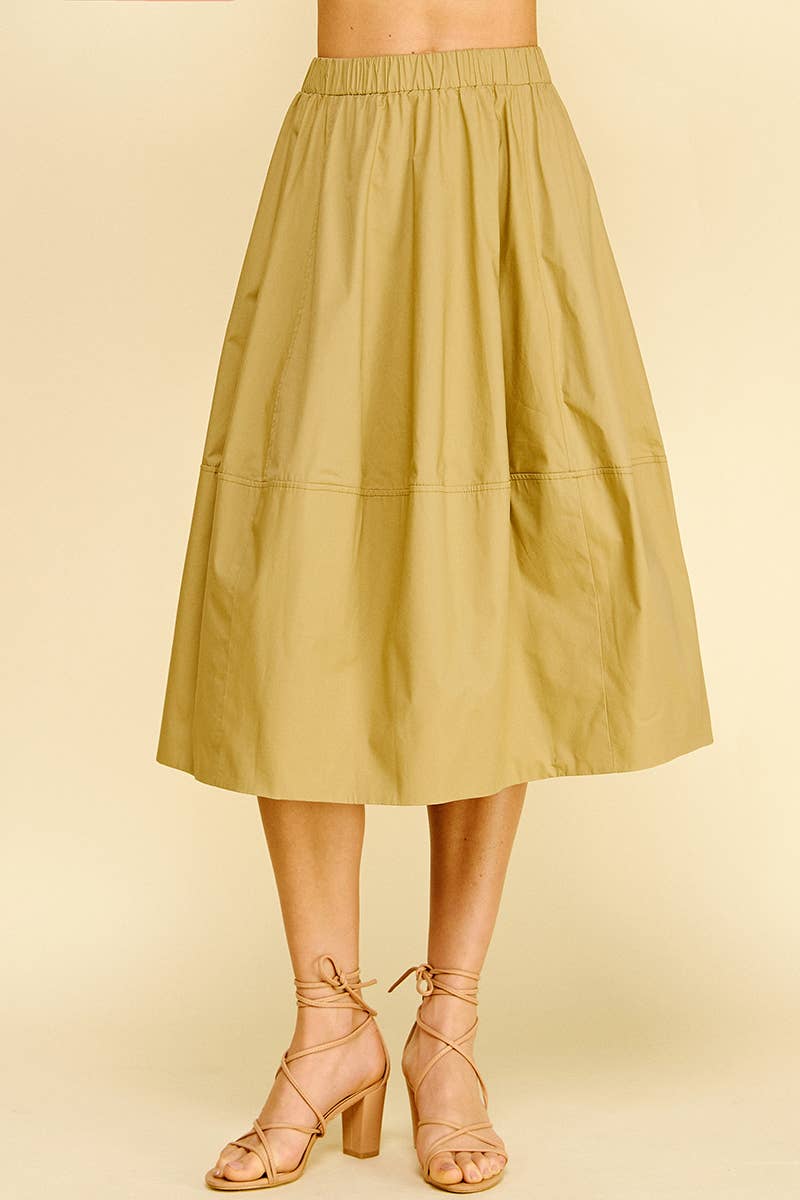 PLEATED POPLIN MIDI SKIRT - 6575S: KHAKI / M