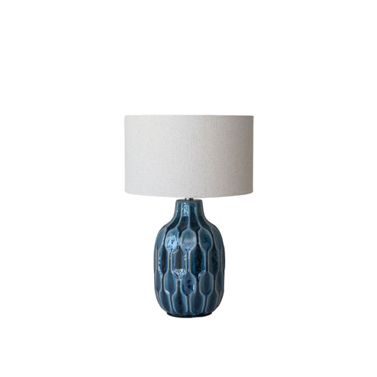 Ceramic Blue Table Lamp & Linen Shade