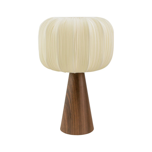 Table Lamp w/ Pleated Fabric Shade & Inline Switch, Wood Finish