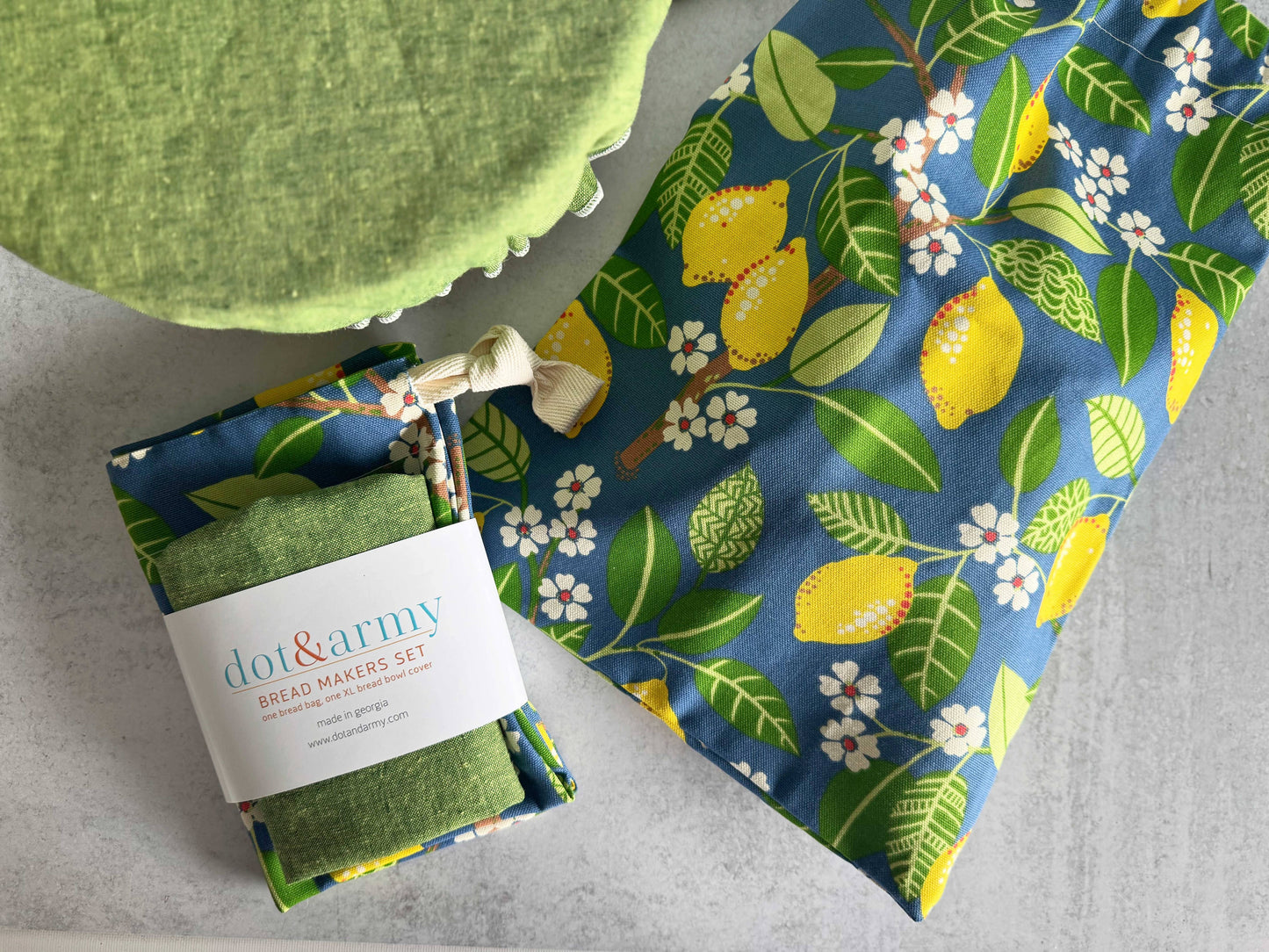 Bread Makers Set- Bowl Cover and Bread Bag- Lemon Orchard
