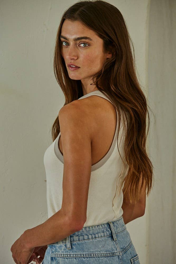 Knit Cotton Spandex Tank Top: Natural Orange / M