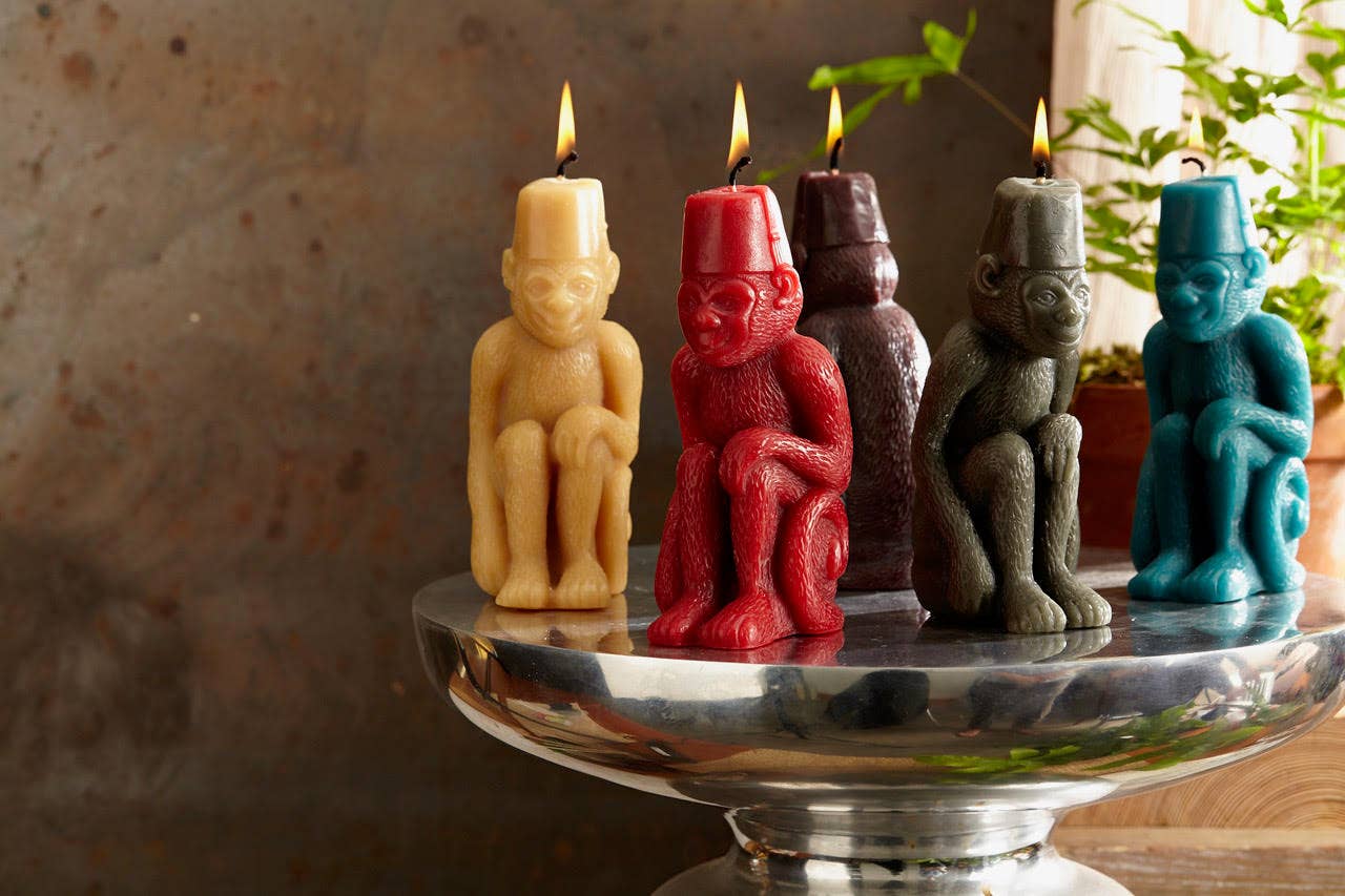 Monkey with a Fez Handmade Beeswax Sculptural Animal Candle: Bittersweet