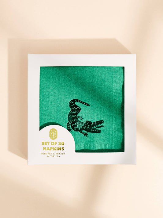 Green Alligator Cocktail Paper Beverage Napkins - Set of 20