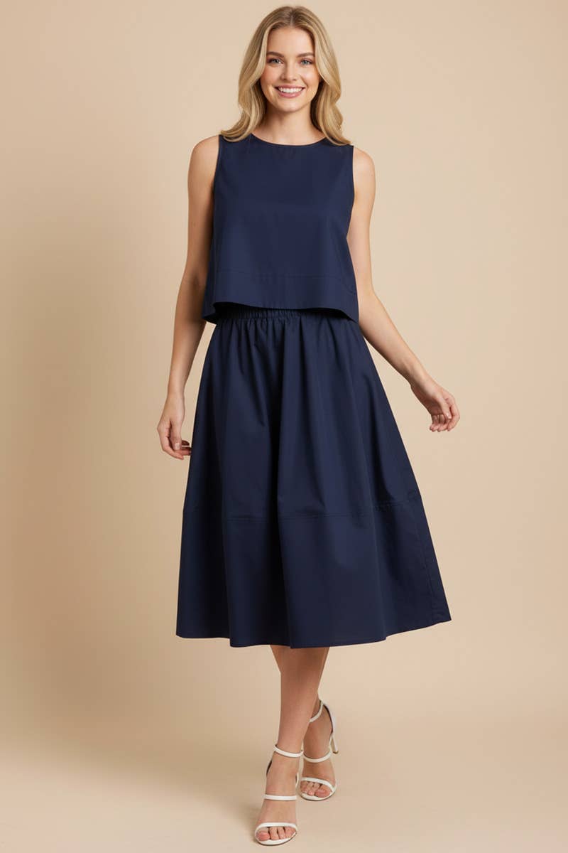 PLEATED POPLIN MIDI SKIRT - 6575S: KHAKI / M