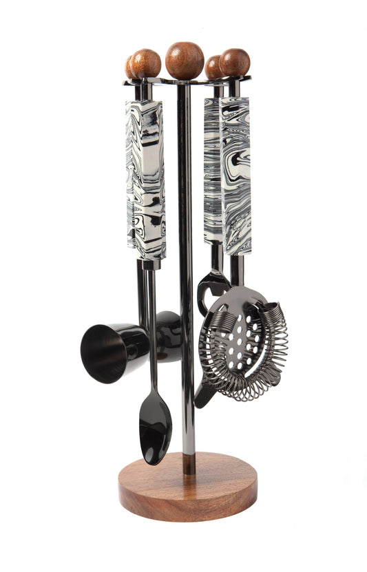 Zebra Marble & Wood Onyx Hanging Bar Set