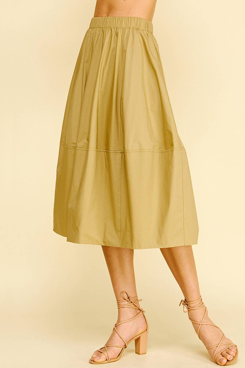 PLEATED POPLIN MIDI SKIRT - 6575S: KHAKI / M