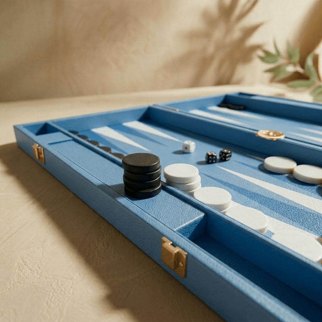 Leather Backgammon Set - Blue And Black - Large