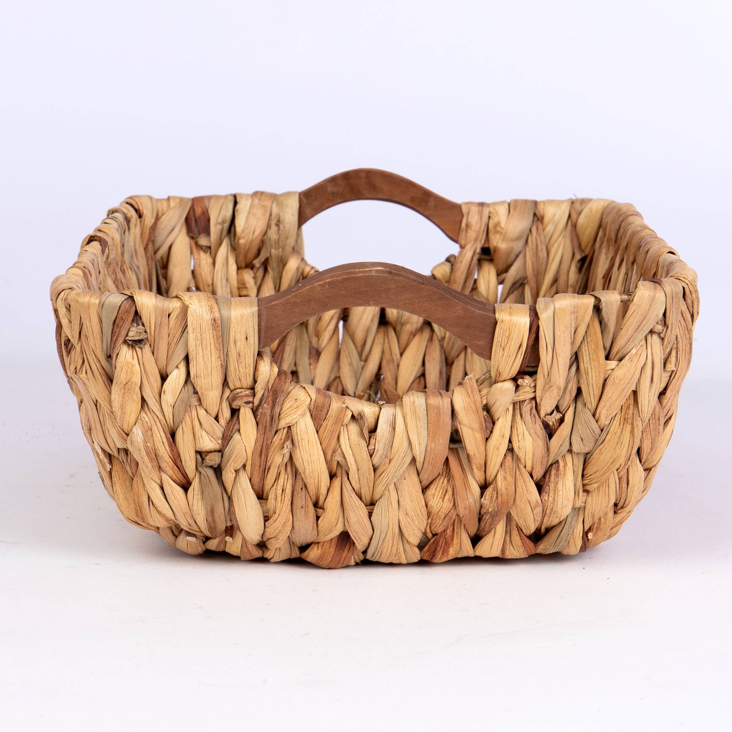 Rectangular Hyacinth Tub Basket w/wood handles