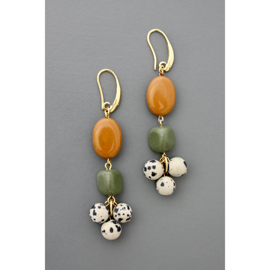 FERE68 Jasper, serpentine, and Dalmatian cluster earrings