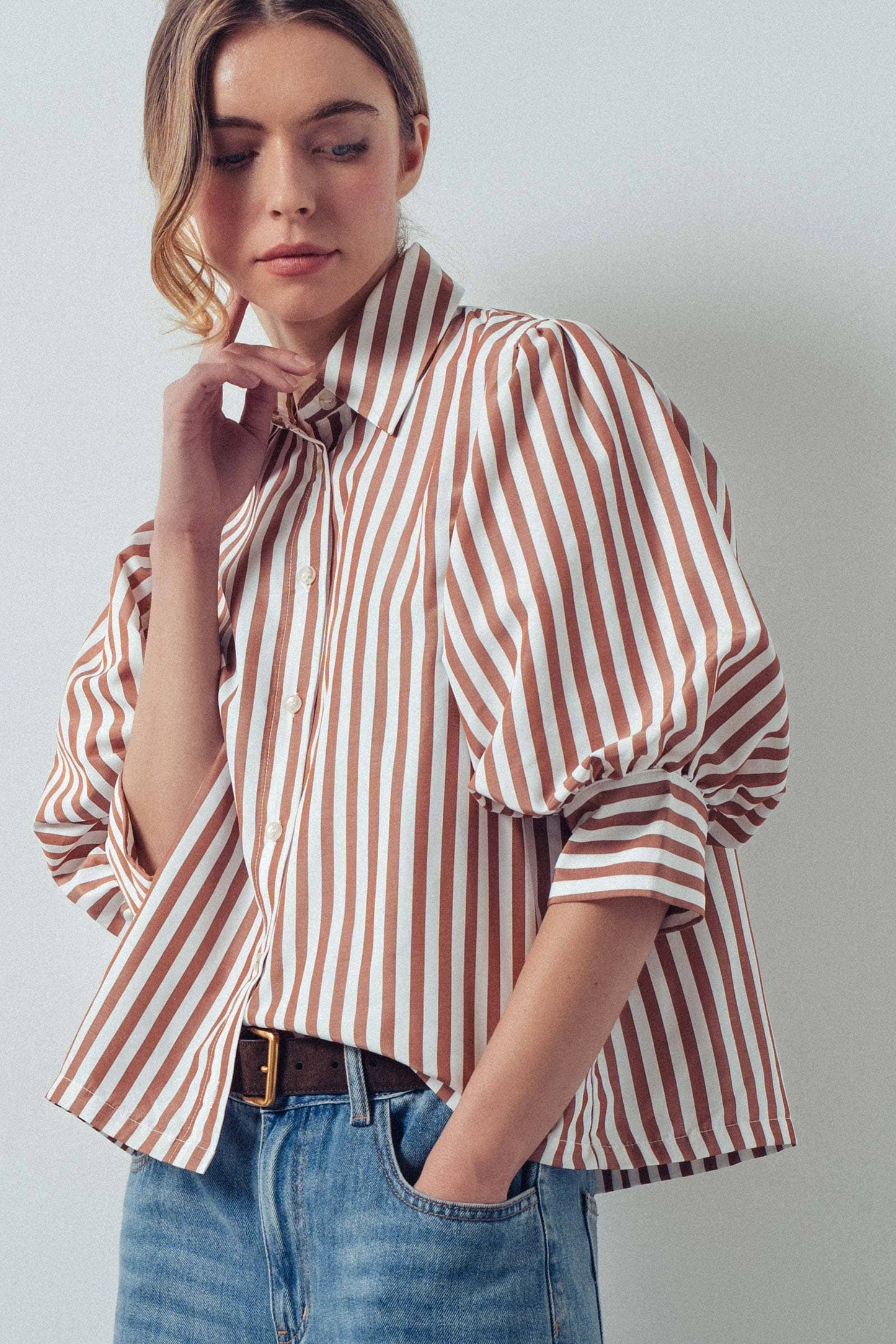 Drop Waist Blouse: WHITE STRIPE