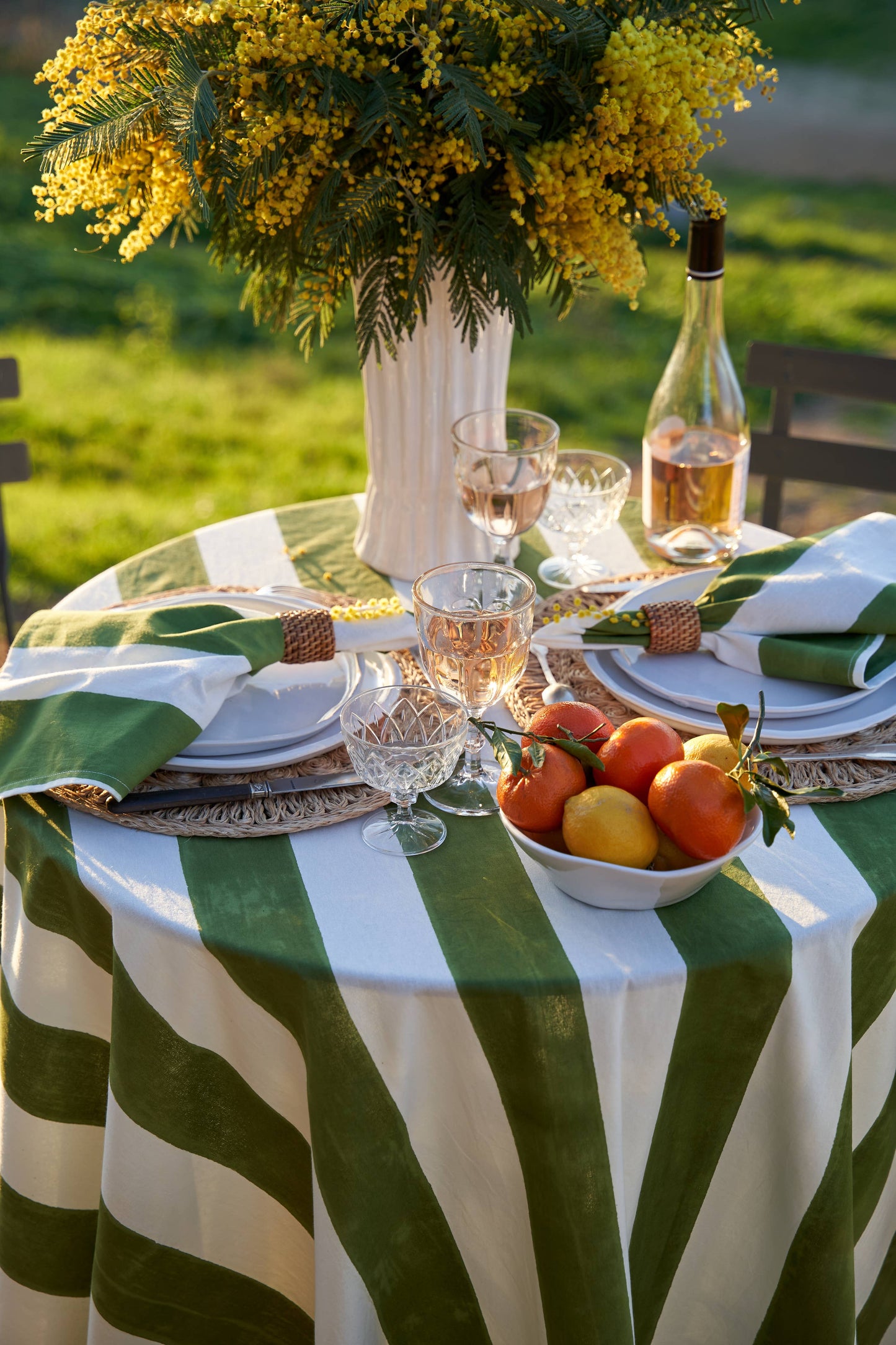 St. Tropez Vert Stripes | French Tablecloth: 71" x 106"