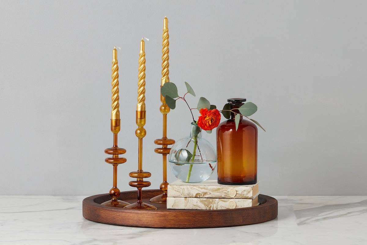 Glass Candlestick, Medium, Amber Orange