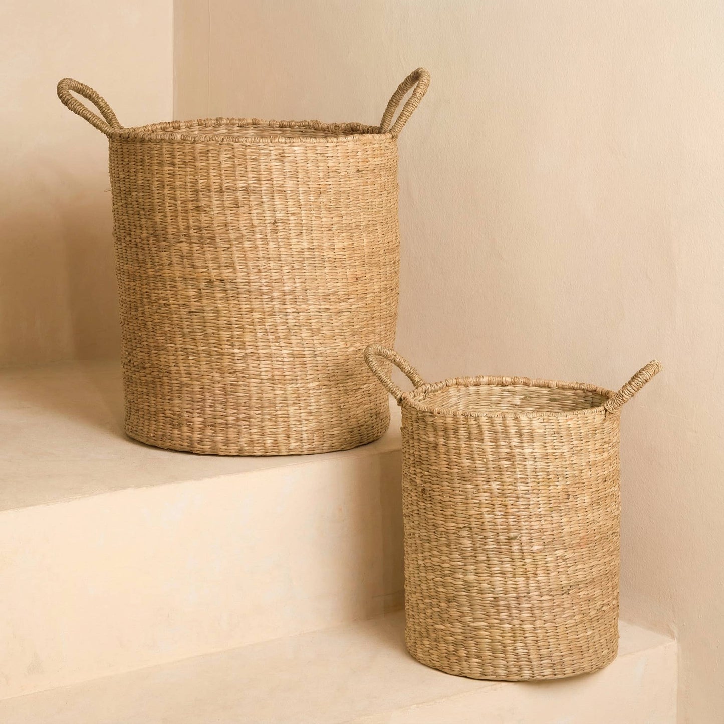 Classic Seagrass Floor Basket with Handles – 2 Sizes: Small