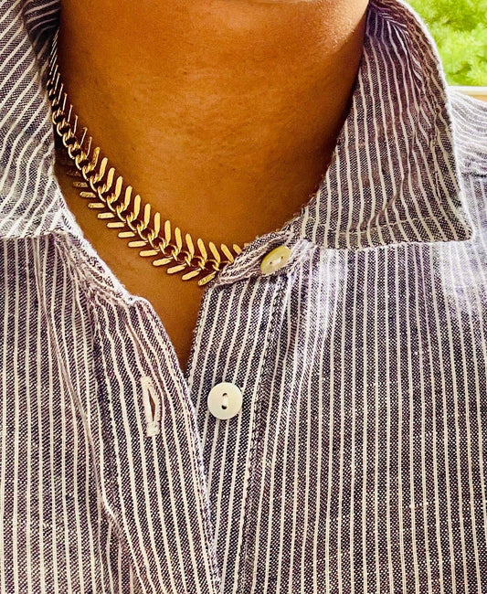 DOR215 Gold Chain Fish Bone Necklace