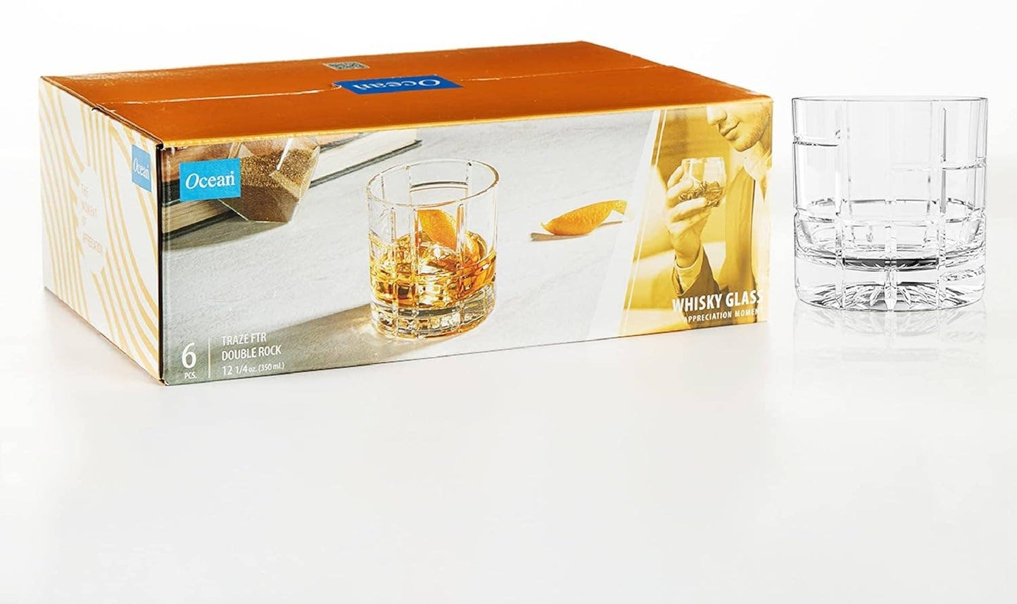 Premium Double Rocks Whiskey Glasses (12oz): Checkered