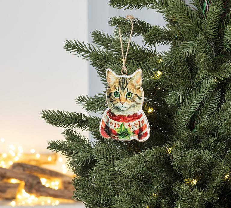 Tabby Cat in Sweater Ornament-4"H