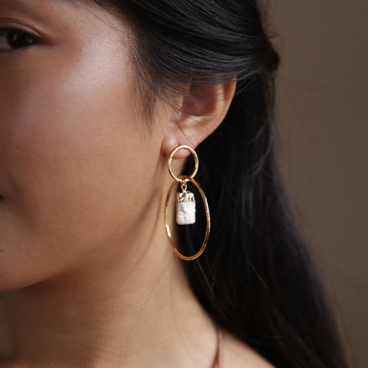 Double Link Pearl Hoops
