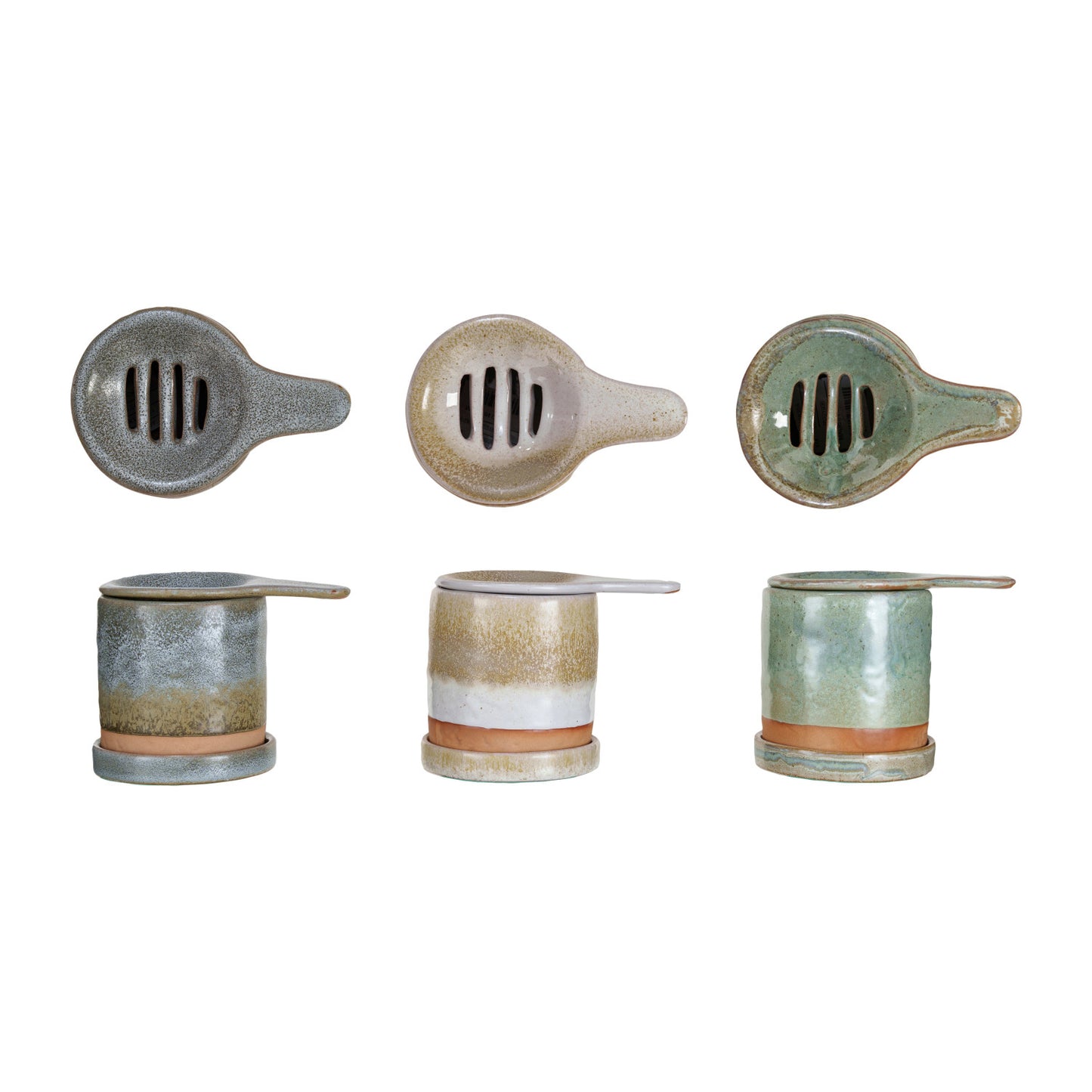 Pour Over Tea For One w/ Cup & Saucer, 3 Colors, Set of 3 (Each One Will Vary)