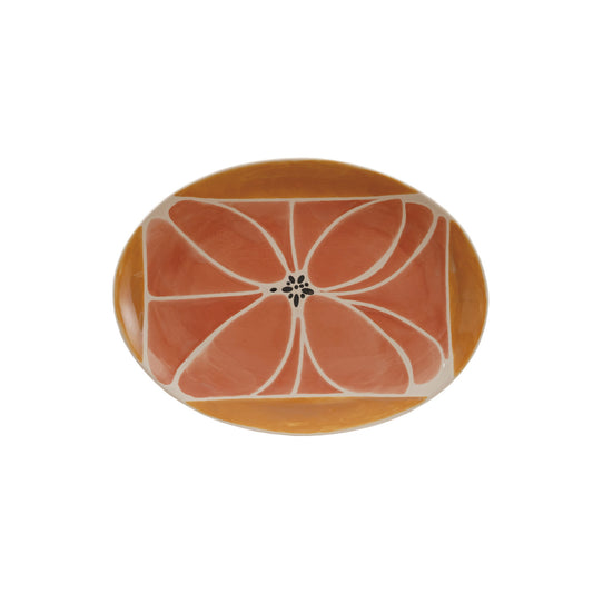 Oval Stoneware Platter with Wax Relief Design