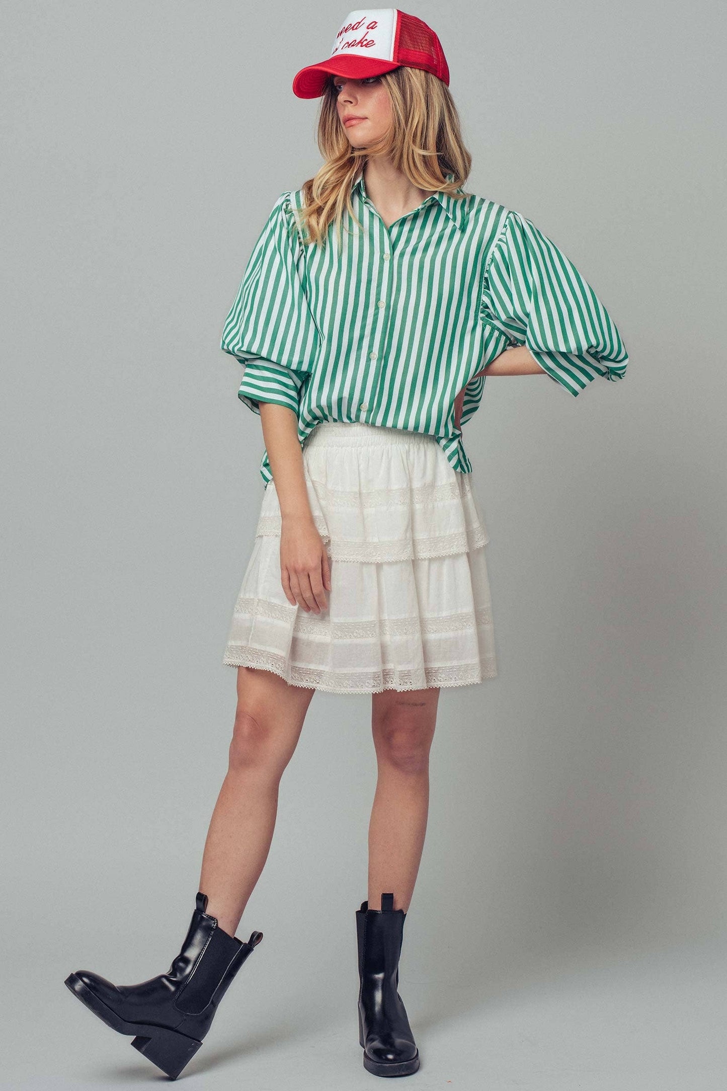 Drop Waist Blouse: WHITE STRIPE