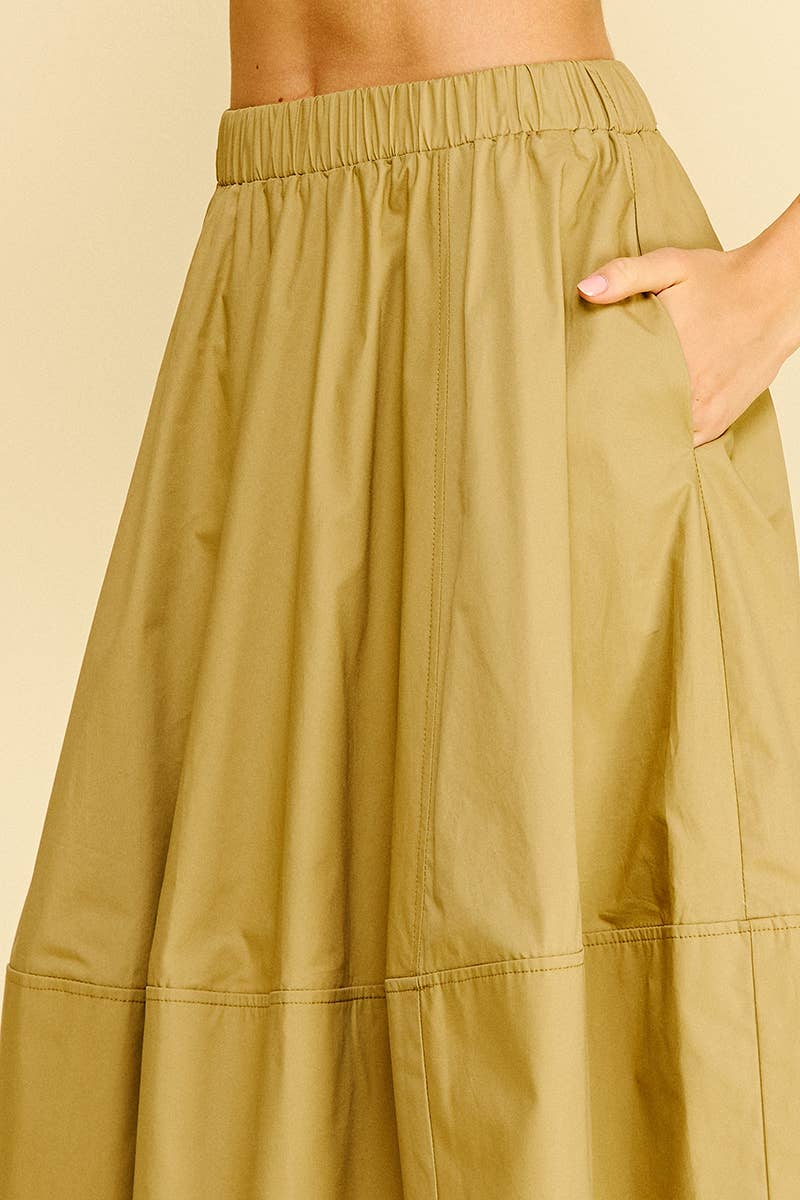 PLEATED POPLIN MIDI SKIRT - 6575S: KHAKI / M