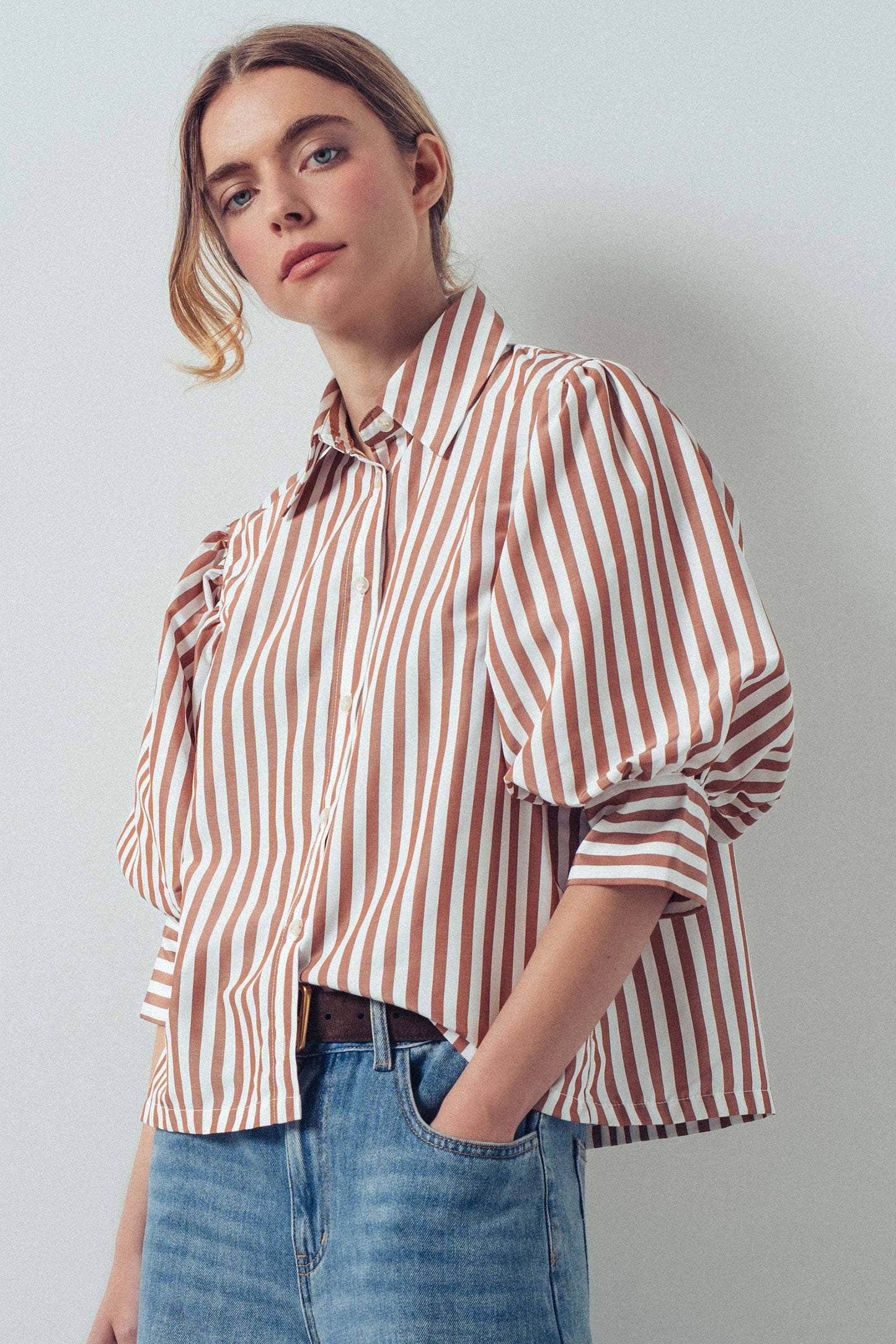 Drop Waist Blouse: WHITE STRIPE