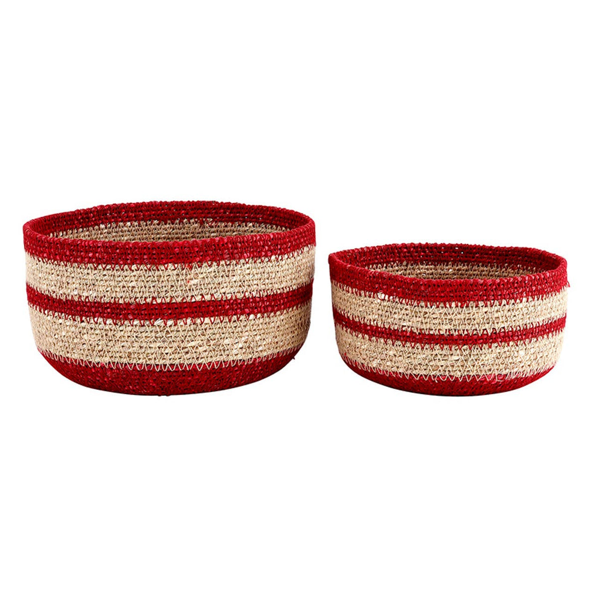 Red Rim Seagrass Basket - Set of 2: Seagrass