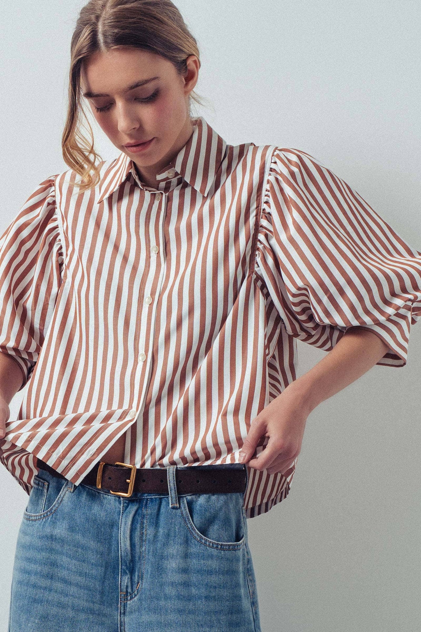 Drop Waist Blouse: WHITE STRIPE