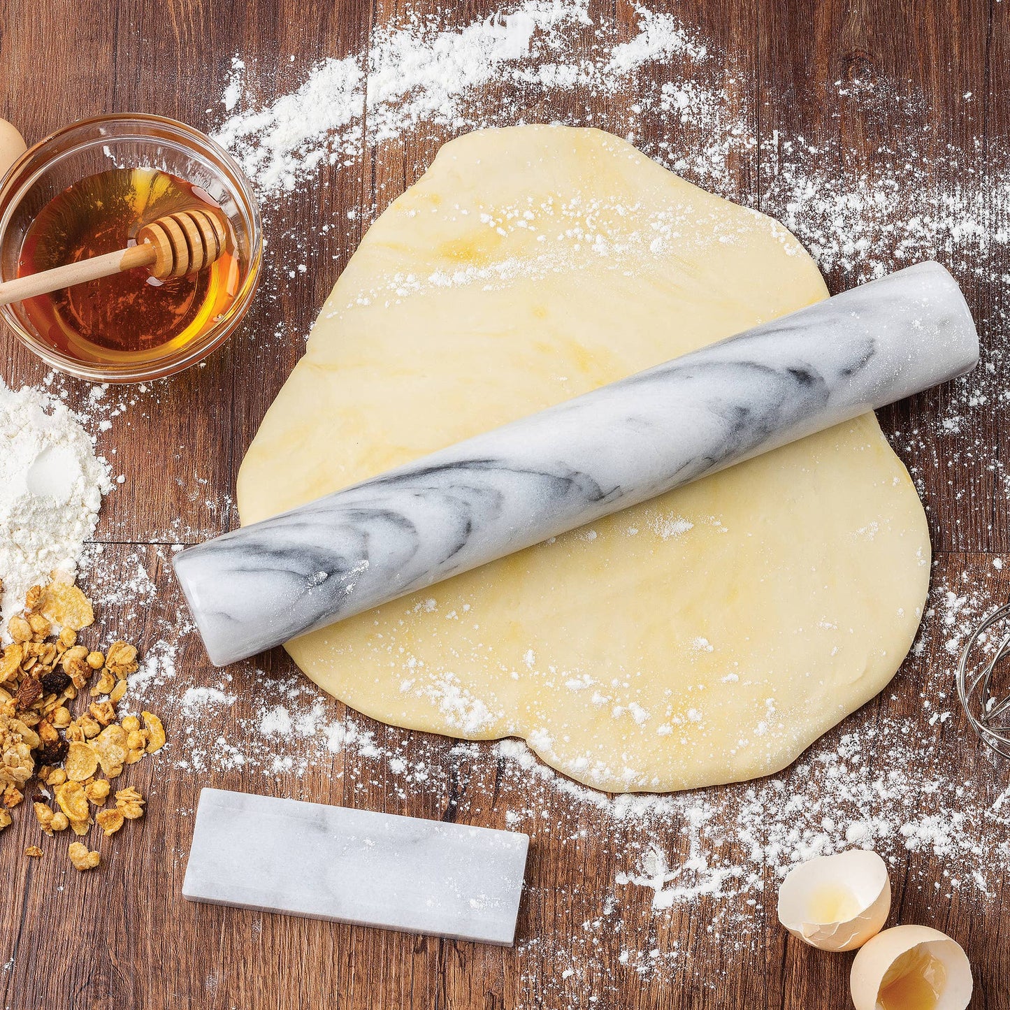 Marble French Rolling Pin with Base, White, 11"
