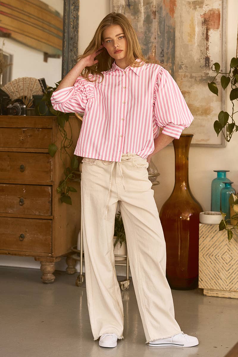 Drop Waist Blouse: WHITE STRIPE