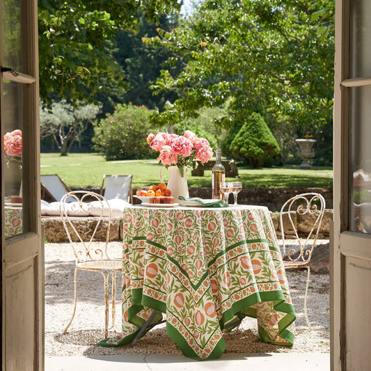 Grenadine Orange & Green Tablecloth: 71" x 128"