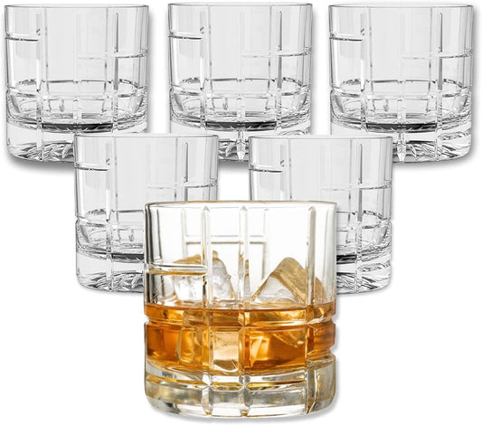 Premium Double Rocks Whiskey Glasses (12oz): Checkered