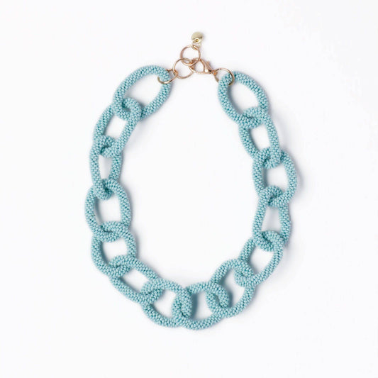 Jenna Chain Link Beaded Necklace Light Blue