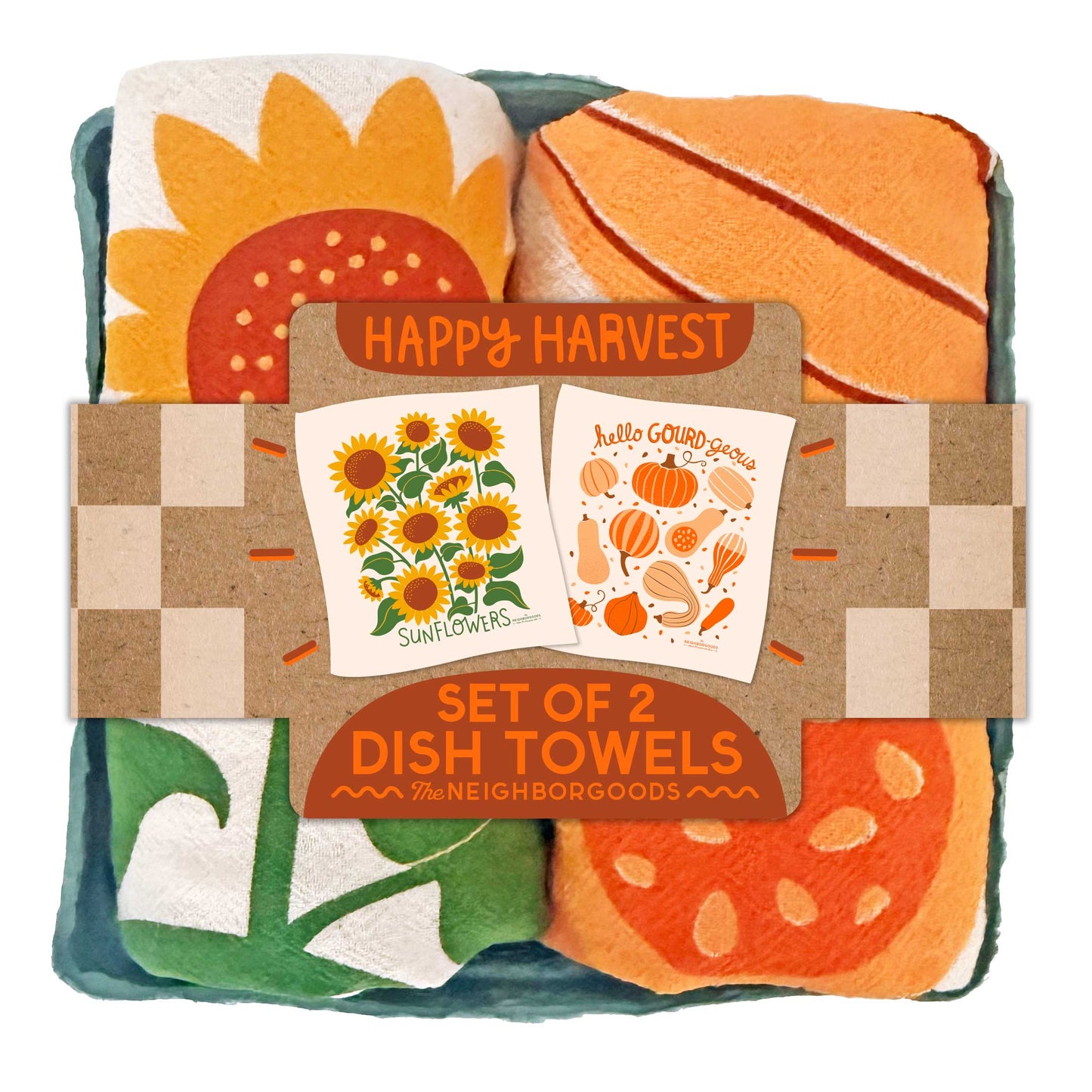 HAPPY HARVEST  (Sunflower, Pumpkin) - Tea Towel Set of 2