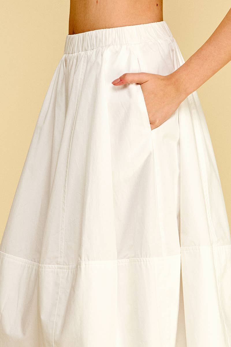 PLEATED POPLIN MIDI SKIRT - 6575S: KHAKI / M